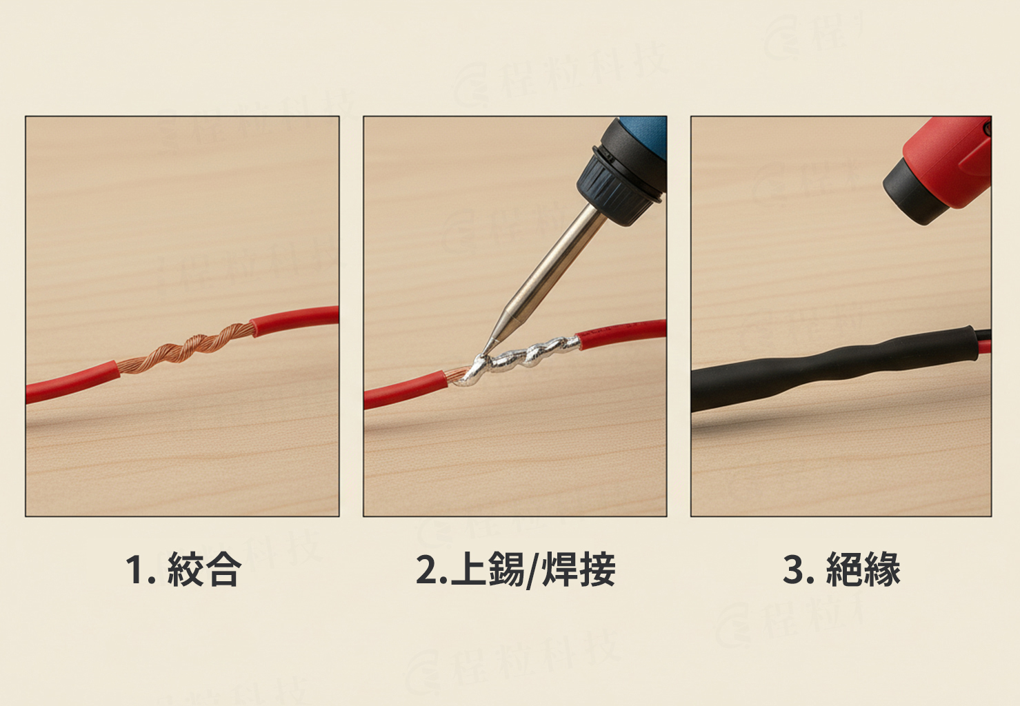 絞線、上錫、熱縮套管收縮步驟