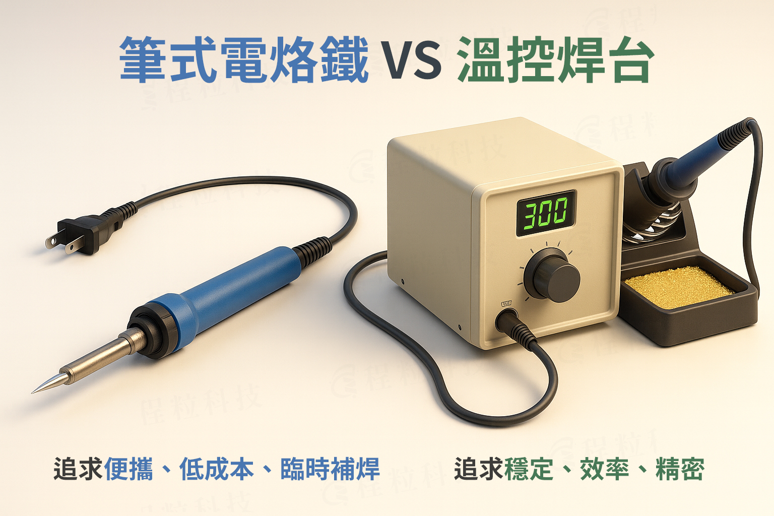 筆式電烙鐵 vs 溫控焊台差異示意