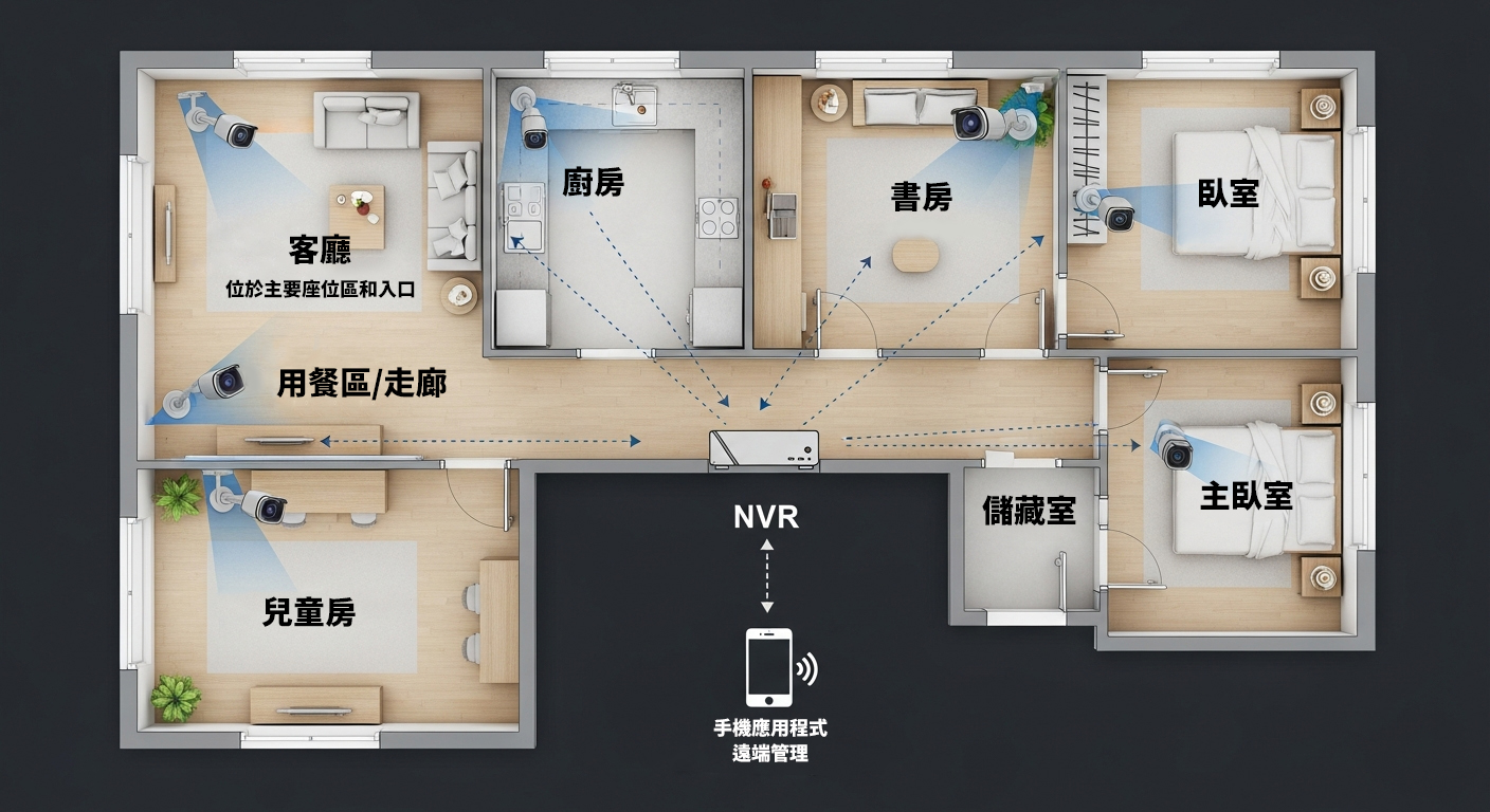 家庭室內監控攝影機安裝建議圖