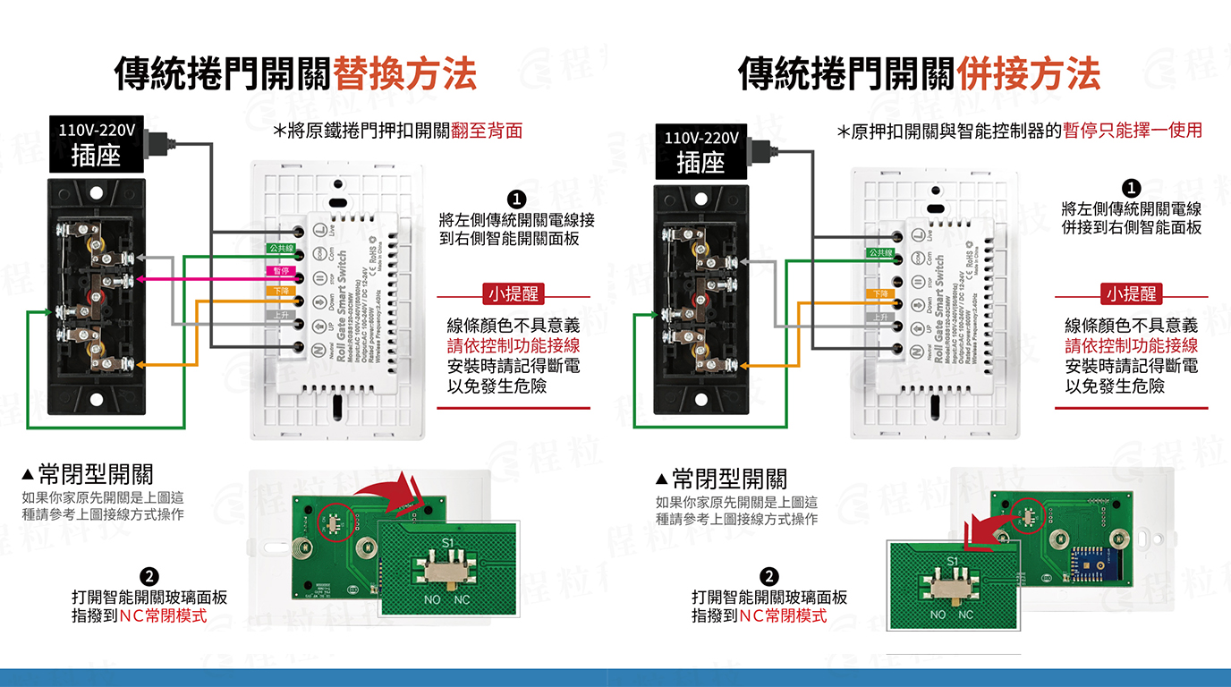 智慧鐵捲門控制器接線安裝——取代式與併接式教學